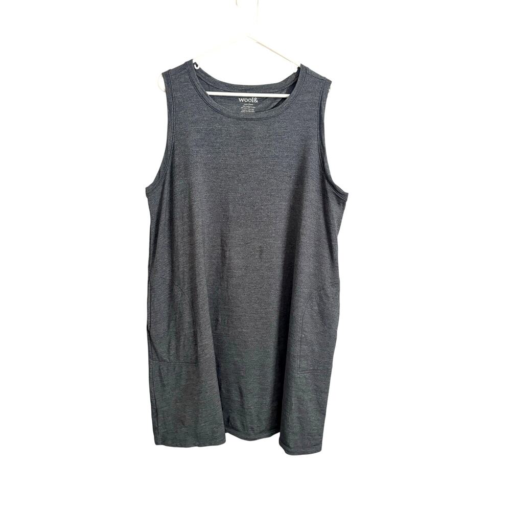 Wool& Gray Wool Tank Dress Pockets Sleeveless Knee Length 1X Classic Minimalist